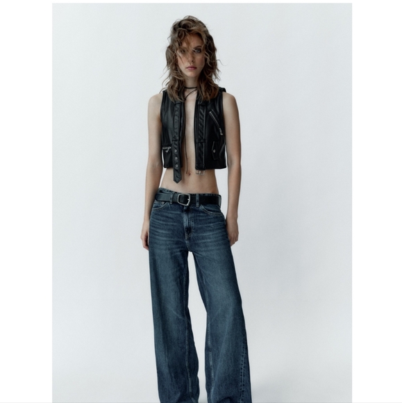 NWOT ZARA FAUL LEATHER BIKER VEST- SIZE MEDIUM - Picture 5 of 8